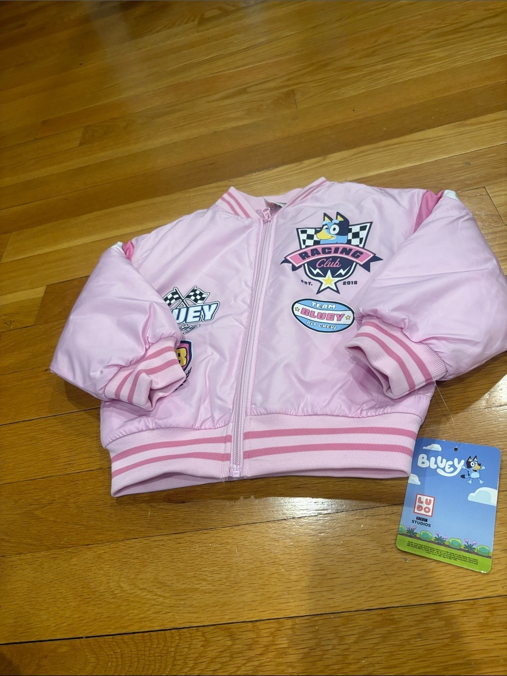 Bluey Pink Racing Club Girls Bomber Jacket